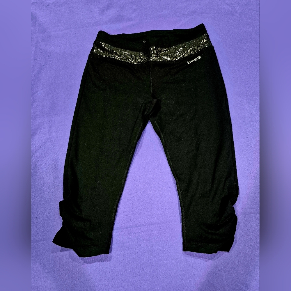 Bebe Sport Black/Gunmetal Cropped Pants - Small.